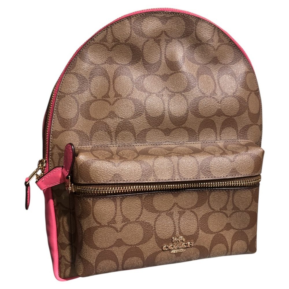 Coach Signature Brown and Pink Backpack F32200